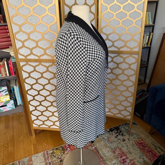 Lands End Size XL 18 Black & White Houndstooth Shawl Collar Long Cardigan Jacket - Picture 14 of 15